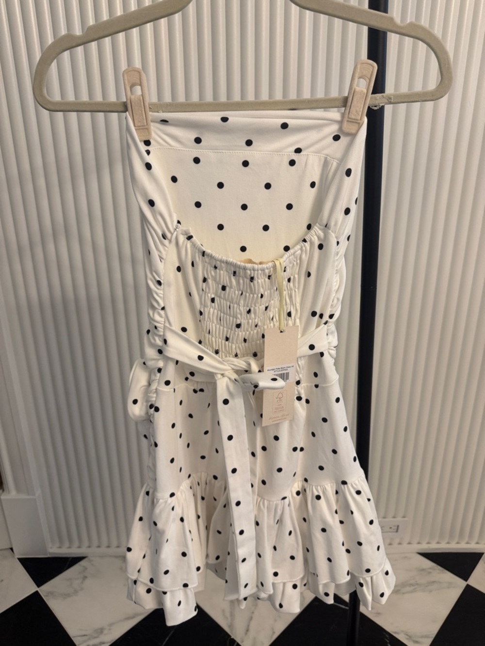 White Polka Dot Mini Dress with Ruffle Hem - Picture 4 of 4